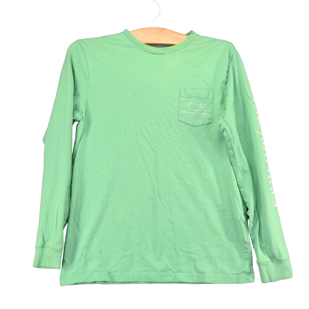Vineyard Vines Boys Whale Chest Pocket T-Shirt Green Medium Long Sleeve Cotton